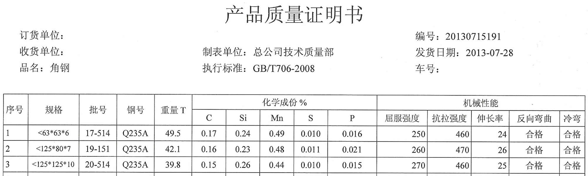 GB Q235 Steel Channel MTC