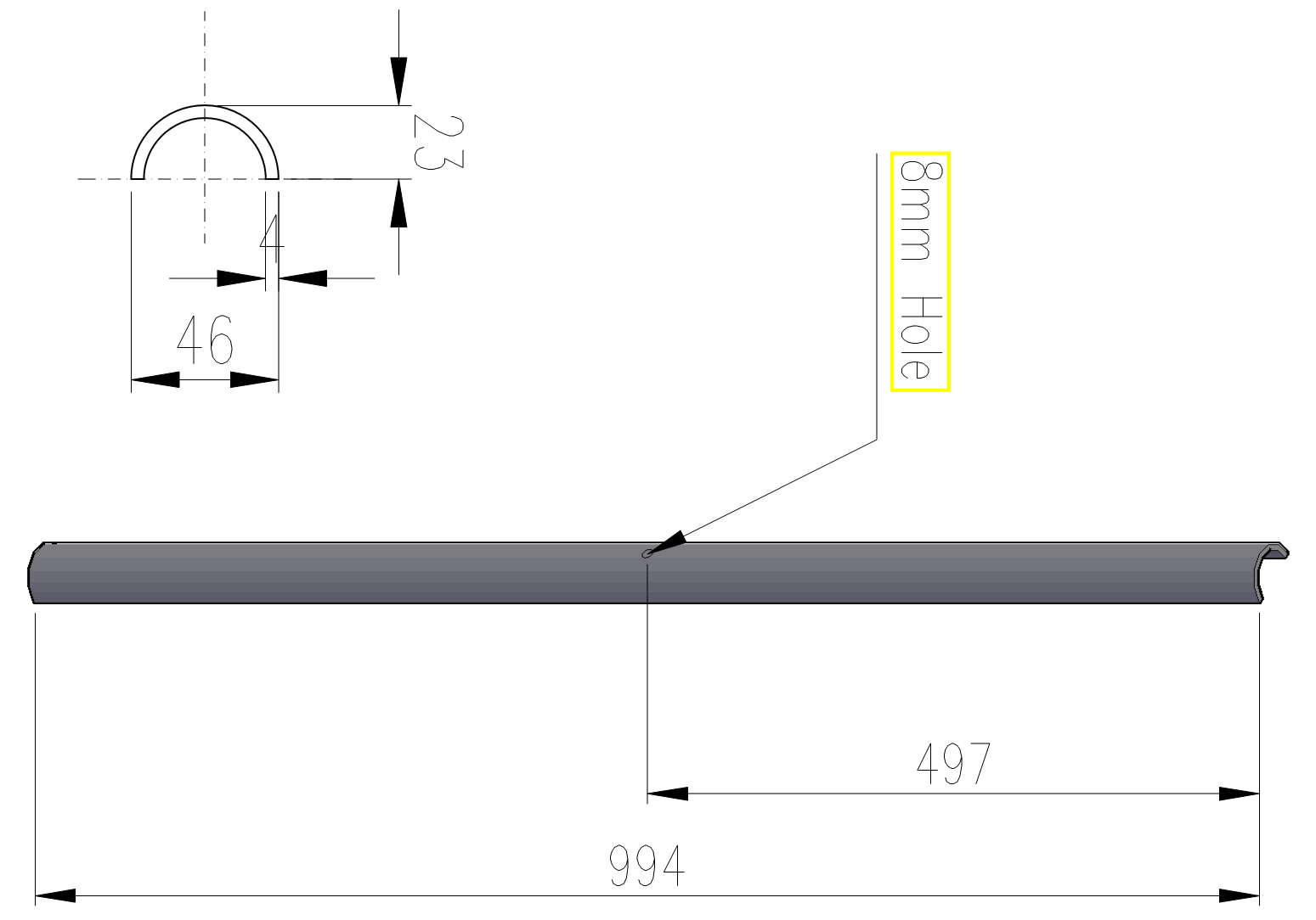 Half-round long shield