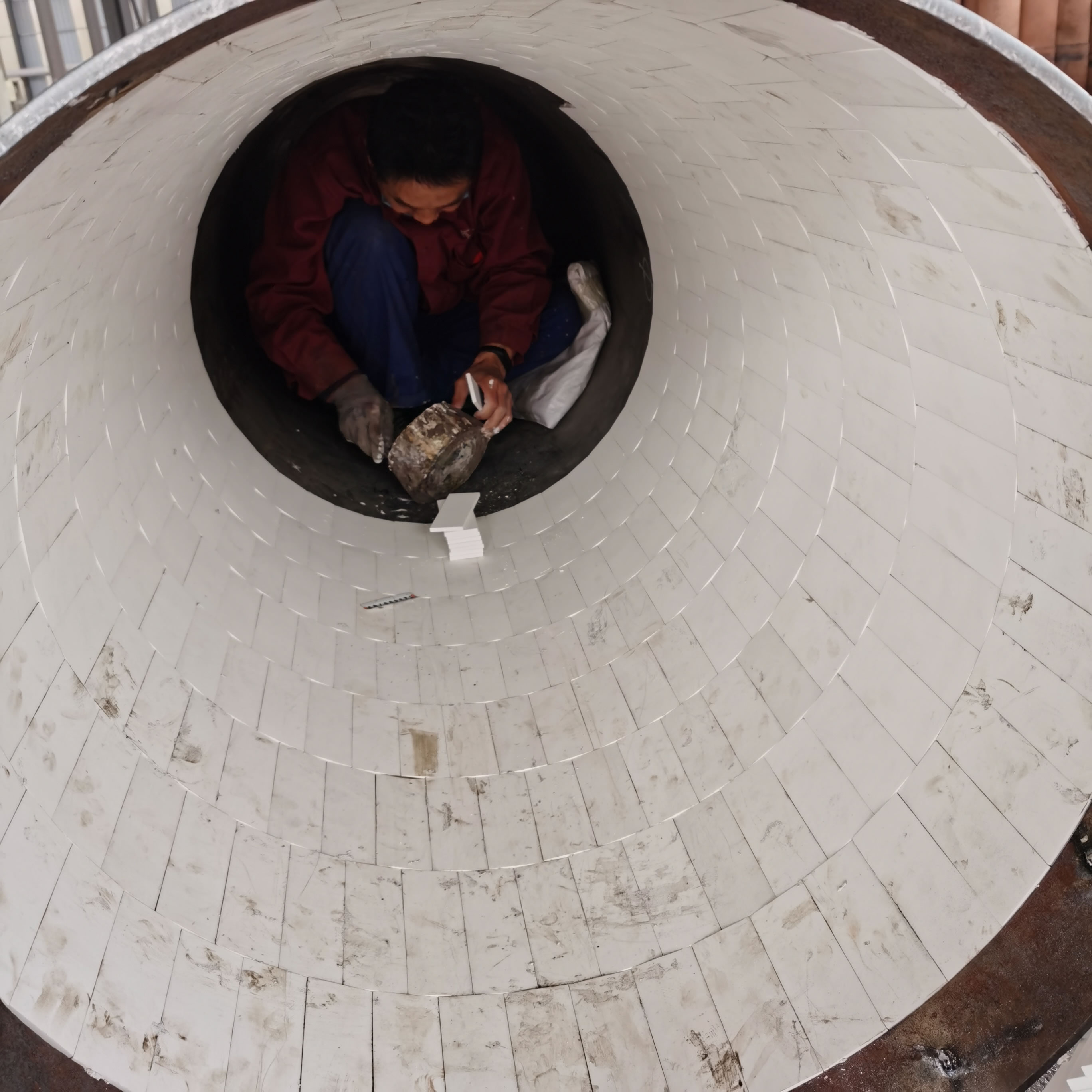 Install Ceramic Tiles in large diameter pipe